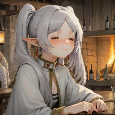32782-3616745496-Digital art, masterpiece A detailed and cinematic wallpaper, closeup a girl frieren with (owoface_2) sitting in a tavern eyes cl.png